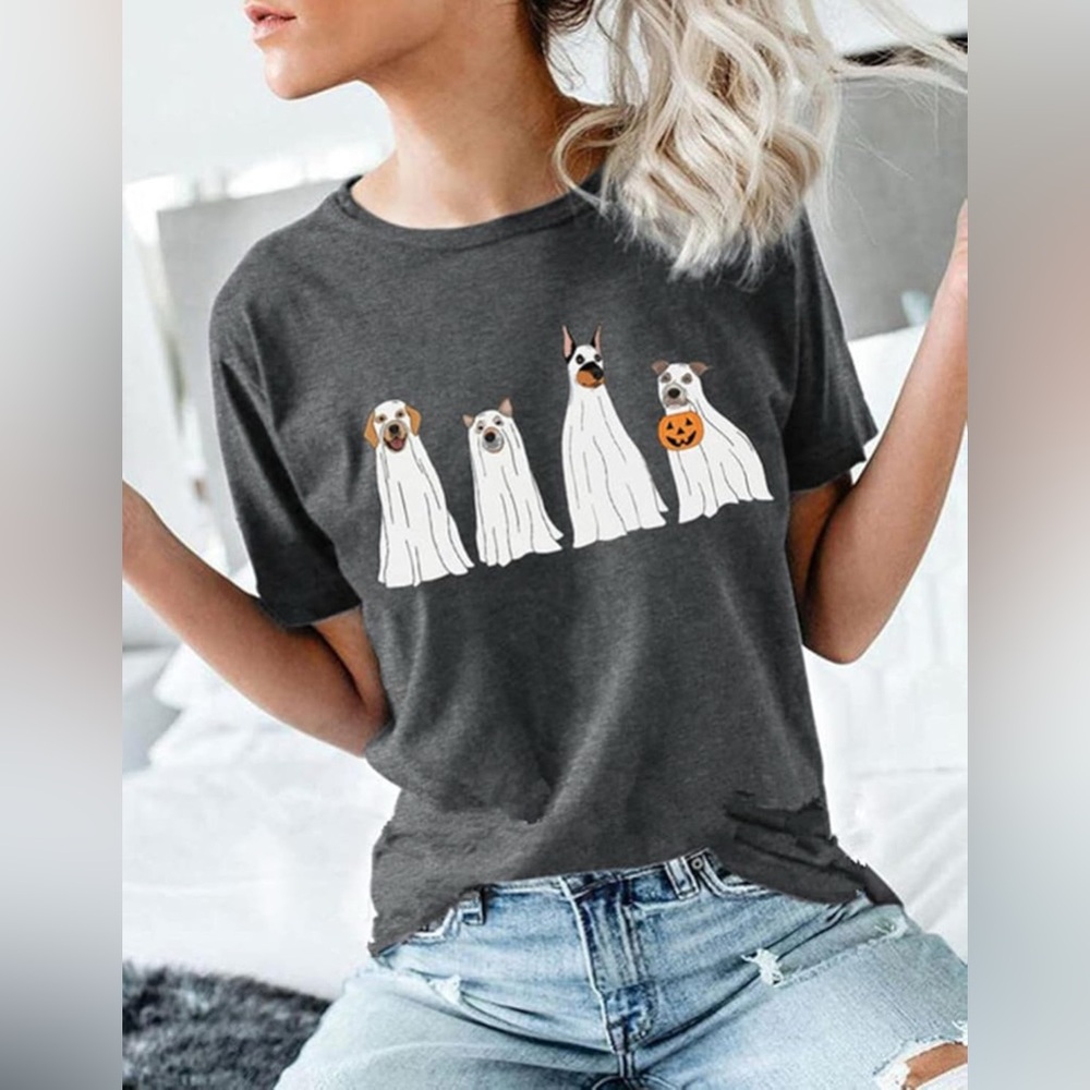 Gildan Charcoal Dog Ghost Graphic Tee - Picture 2 of 3